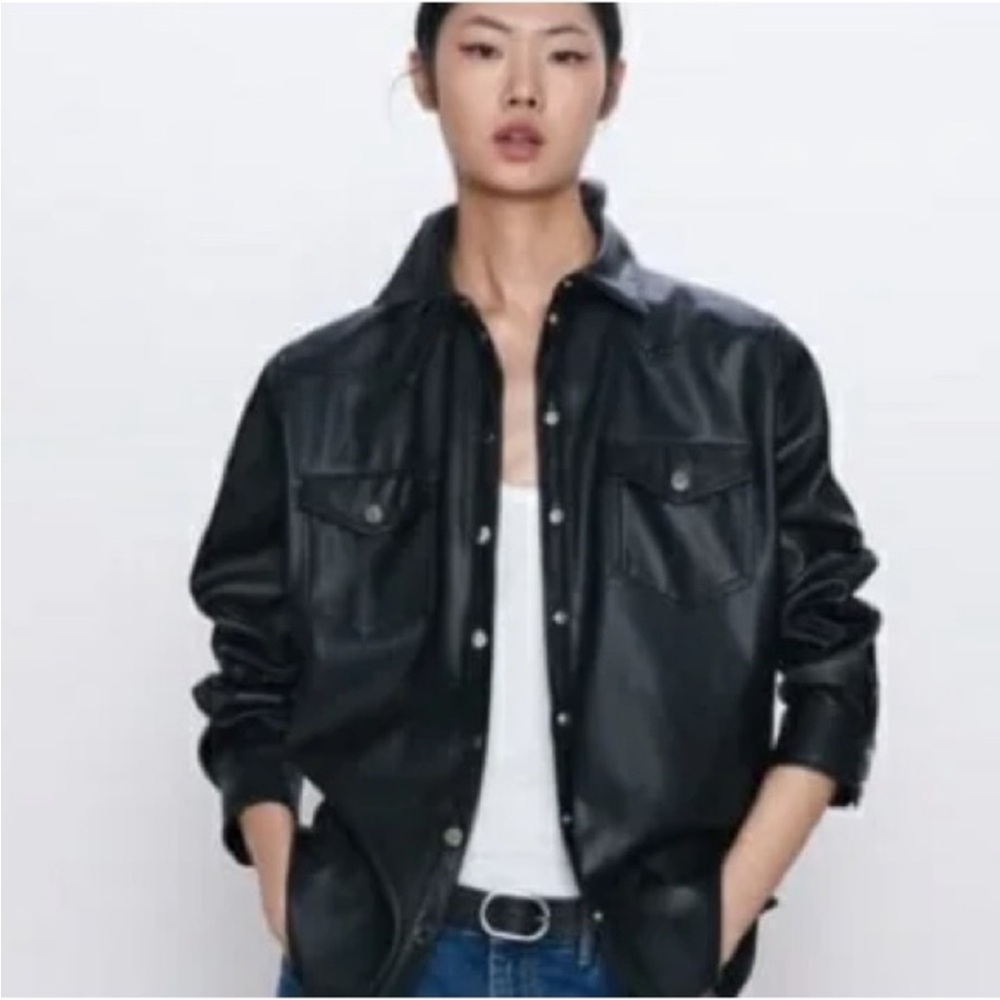 Zara Women's Black Leather Shacket Size L
